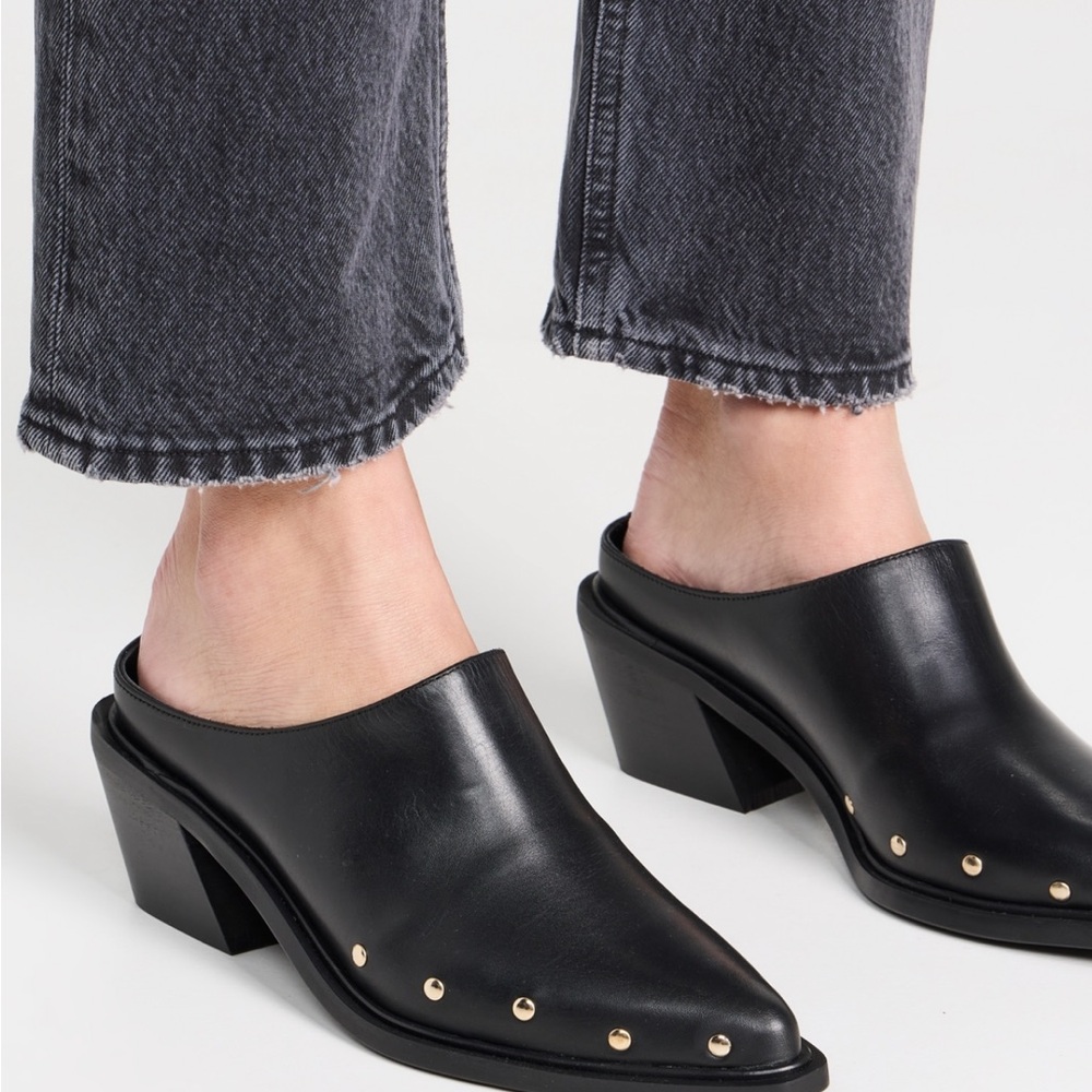 ALOHAS Black Leather Studded Mules